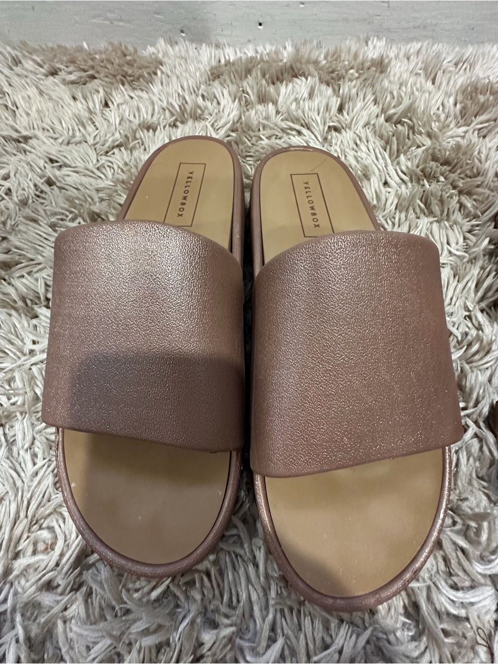 Yellow Box Metallic Rose Slide Mules